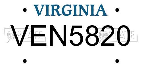 VEN5820 Virginia License Plate