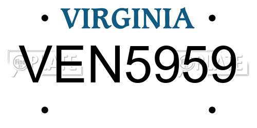 VEN5959 Virginia License Plate