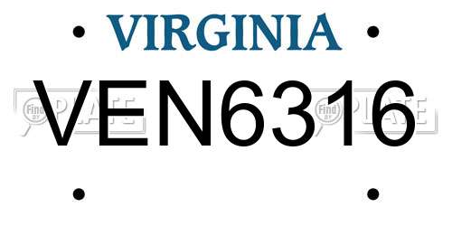 VEN6316 Virginia License Plate