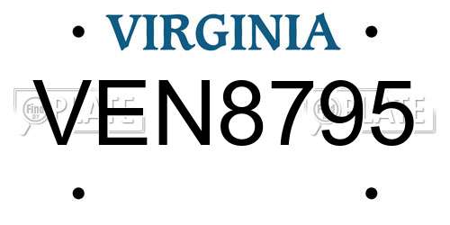 VEN8795 Virginia License Plate