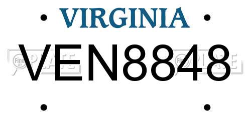VEN8848 Virginia License Plate