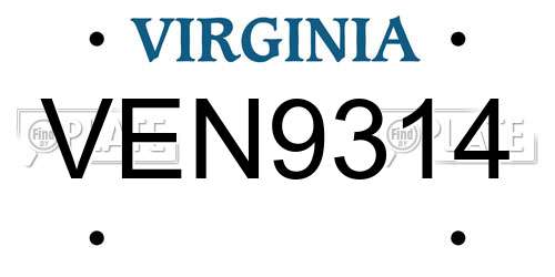 VEN9314 Virginia License Plate