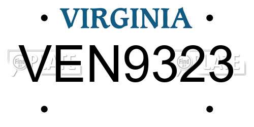 VEN9323 Virginia License Plate