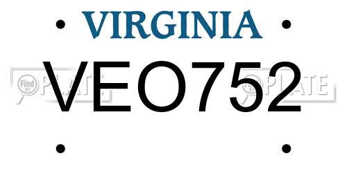 VEO752 Virginia License Plate