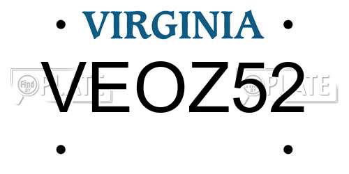 VEOZ52 Virginia License Plate