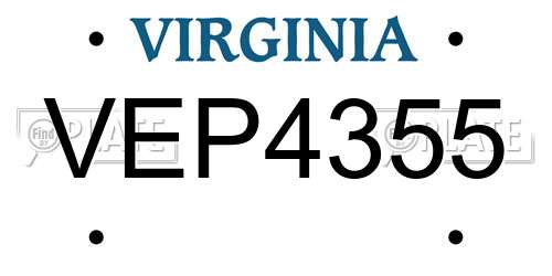 VEP4355 Virginia License Plate