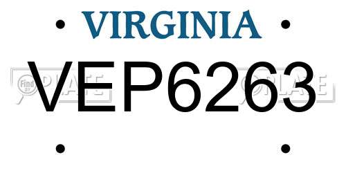 VEP6263 Virginia License Plate