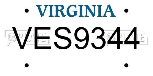 VES9344 Virginia License Plate