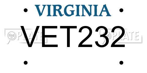 VET232 Virginia License Plate