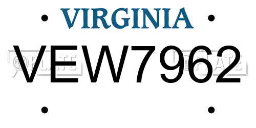 VEW7962 Virginia License Plate