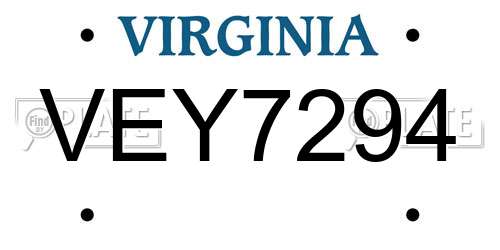 VEY7294 Virginia License Plate