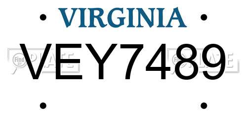 VEY7489 Virginia License Plate