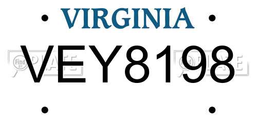 VEY8198 Virginia License Plate