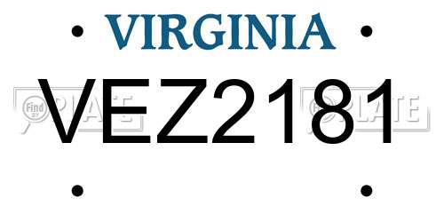 VEZ2181 Virginia License Plate