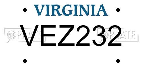 VEZ232 Virginia License Plate