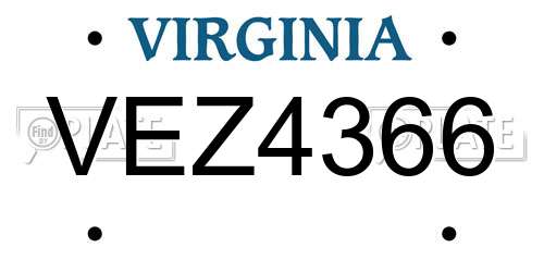 VEZ4366 Virginia License Plate