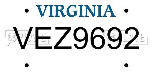 VEZ9692 Virginia License Plate