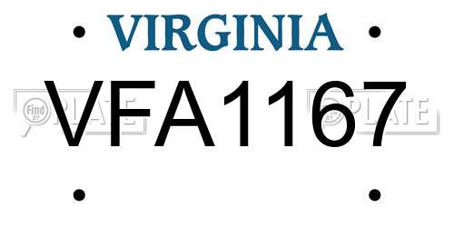 VFA1167 Virginia License Plate