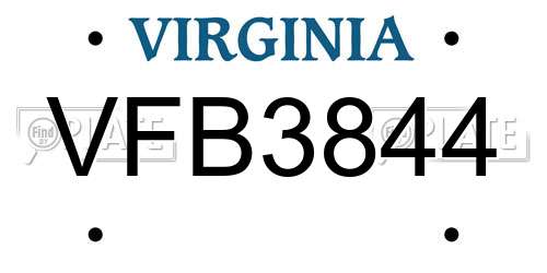 VFB3844 Virginia License Plate