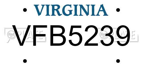 VFB5239 Virginia License Plate