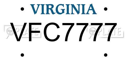VFC7777 Virginia License Plate