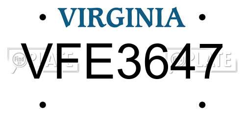 VFE3647 Virginia License Plate
