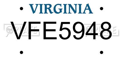 VFE5948 Virginia License Plate