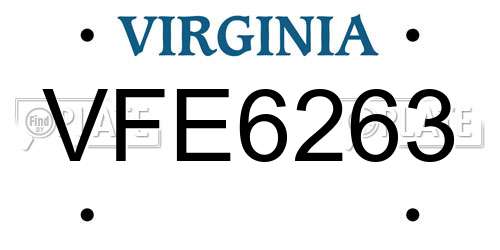 VFE6263 Virginia License Plate
