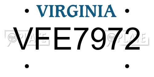 VFE7972 Virginia License Plate