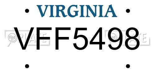 VFF5498 Virginia License Plate