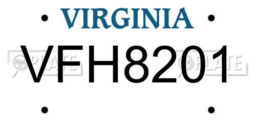 VFH8201 Virginia License Plate