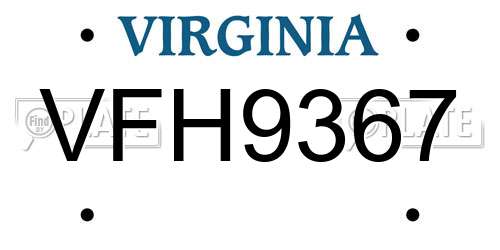 VFH9367 Virginia License Plate