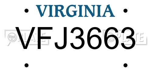 VFJ3663 Virginia License Plate