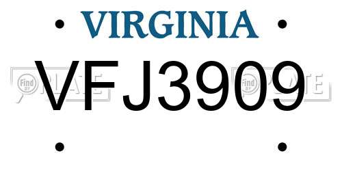 VFJ3909 Virginia License Plate