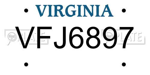 VFJ6897 Virginia License Plate