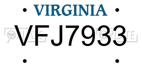 VFJ7933 Virginia License Plate