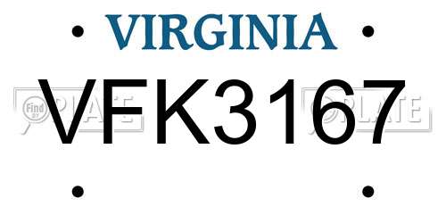 VFK3167 Virginia License Plate