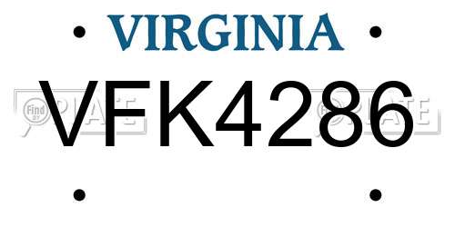 VFK4286 Virginia License Plate