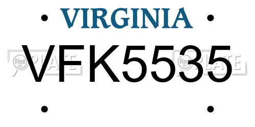 VFK5535 Virginia License Plate