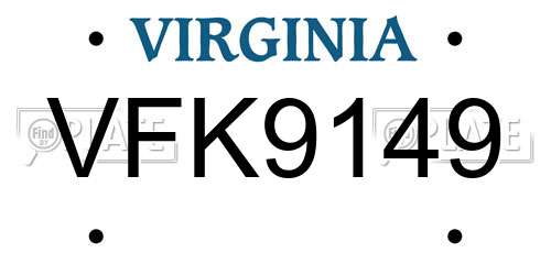 VFK9149 Virginia License Plate