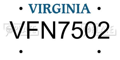 VFN7502 Virginia License Plate