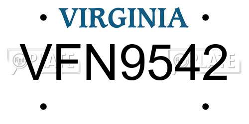 VFN9542 Virginia License Plate