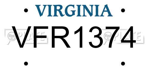 VFR1374 Virginia License Plate