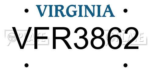 VFR3862 Virginia License Plate