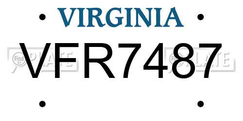 VFR7487 Virginia License Plate