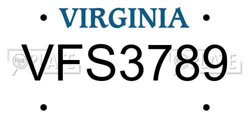VFS3789 Virginia License Plate