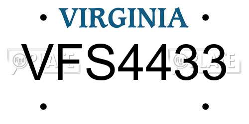 VFS4433 Virginia License Plate