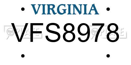 VFS8978 Virginia License Plate
