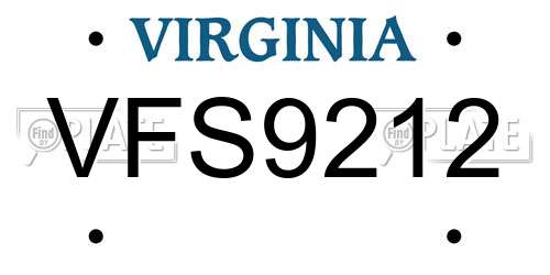VFS9212 Virginia License Plate