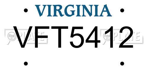 VFT5412 Virginia License Plate